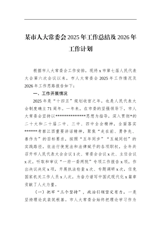 市人大常委会2025年工作总结及2026年工作计划