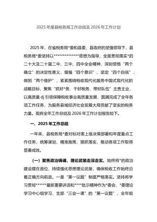 2025年度县税务局工作总结及2026年工作计划