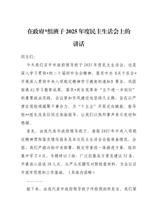 在政府班子2025年度民主生活会上的讲话