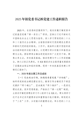 2025年镇党委书记抓党建工作述职报告