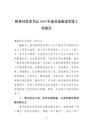 税务局党委书记2025年述责述廉述党建工作报告