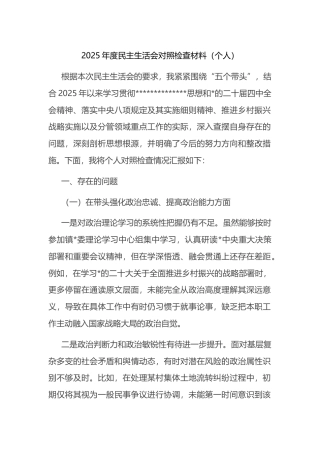 2025年度民主生活会对照检查材料（个人）