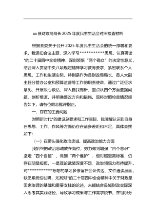 县财政局局长2025年度民主生活会对照检查材料