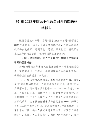 局2025年度民主生活会召开情况的总结报告