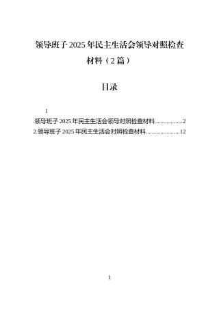 领导班子2025年民主生活会领导对照检查材料（2篇）