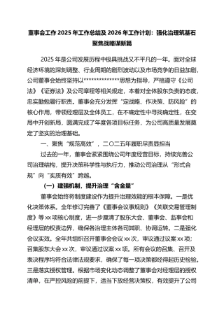 董事会工作2025年工作总结及2026年工作计划：强化治理筑基石+聚焦战略谋新篇