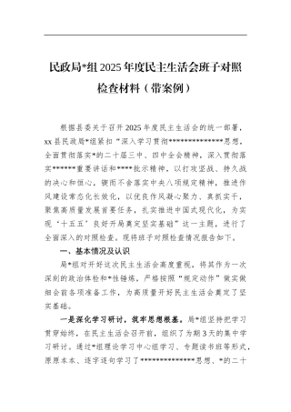 民政局2025年度民主生活会班子对照检查材料（带案例）