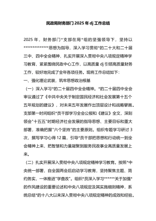 民政局财务部门2025年党建工作总结