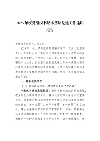 2025年度党组织书记抓基层党建工作述职报告