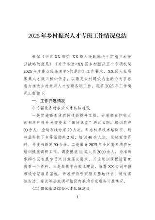 2025年乡村振兴人才专班工作情况总结