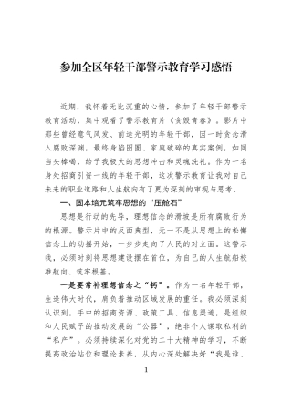 参加全区年轻干部警示教育学习感悟