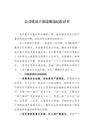 公司党员干部违规违纪检讨书