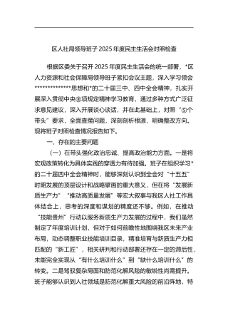 区人社局领导班子2025年度民主生活会对照检查