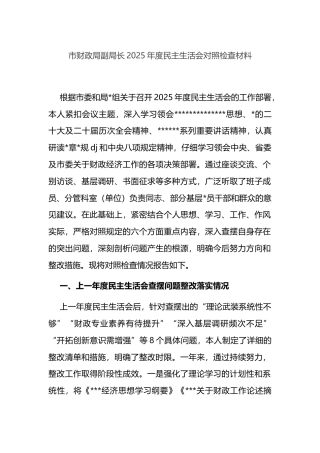 市财政局副局长2025年度民主生活会对照检查材料