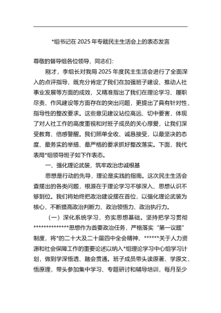 书记在2025年专题民主生活会上的表态发言