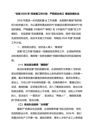 支部2026年党员发展工作计划：严把政治关口+锻造先锋队伍