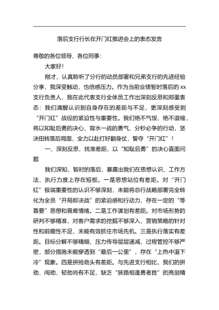 落后支行行长在开门红推进会上的表态发言