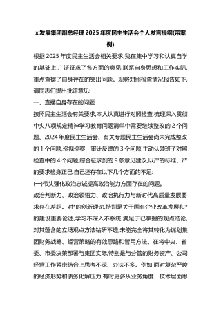 发展集团副总经理2025年度民主生活会个人发言提纲(带案例)