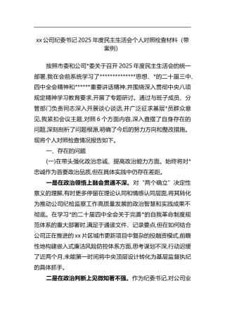 公司纪委书记2025年度民主生活会个人对照检查材料（带案例）