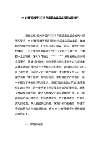 乡镇班子2025年度民主生活会对照检查材料