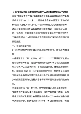 局支部2025年度组织生活会个人对照检查材料(五个对照)