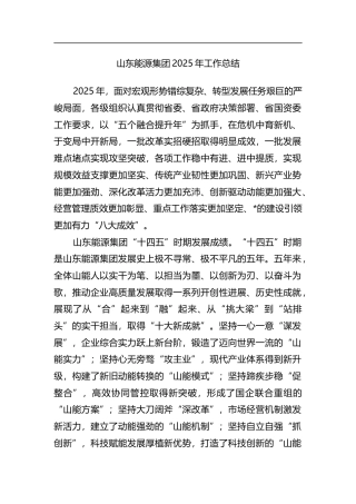 山东能源集团2025年工作总结