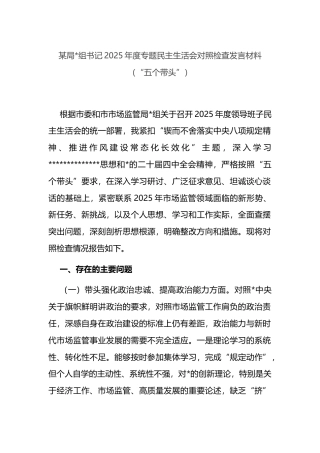 局书记2025年度专题民主生活会对照检查发言材料（“五个带头”）