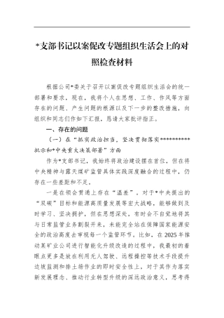 支部书记以案促改专题组织生活会上的对照检查材料