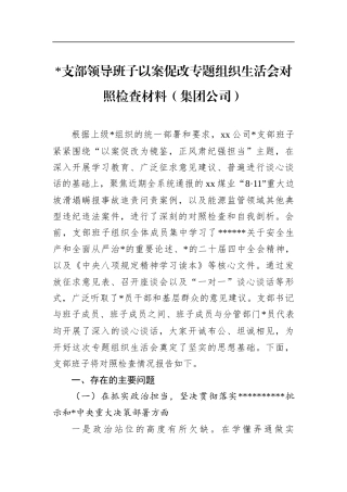 支部领导班子以案促改专题组织生活会对照检查材料（集团公司）