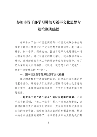 参加市管干部学习贯彻习近平文化思想专题培训班感悟
