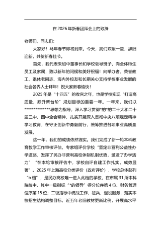 在2026年新春团拜会上的致辞