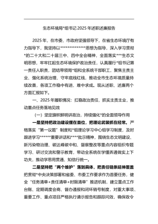 生态环境局书记2025年述职述廉报告
