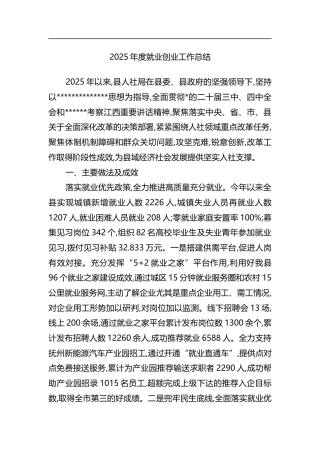 2025年度就业创业工作总结