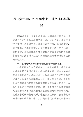 基层党员学习2026年中央一号文件心得体会