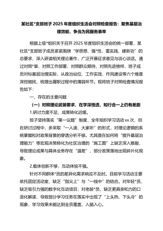 子2025年度组织生活会对照检查报告：聚焦基层治理效能，争当为民服务表率