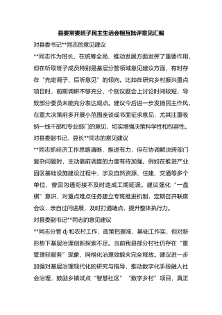 县委常委班子民主生活会相互批评意见汇编