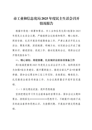 市工业和信息化局2025年度民主生活会召开情况报告