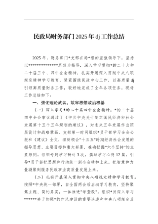 民政局财务部门2025年党建工作总结