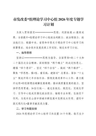 市发改委理论学习中心组2026年度专题学习计划