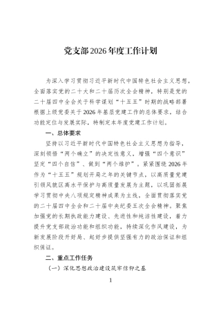 党支部2026年度工作计划