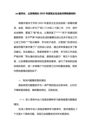 副市长、公安局局长2025年度民主生活会对照检查材料