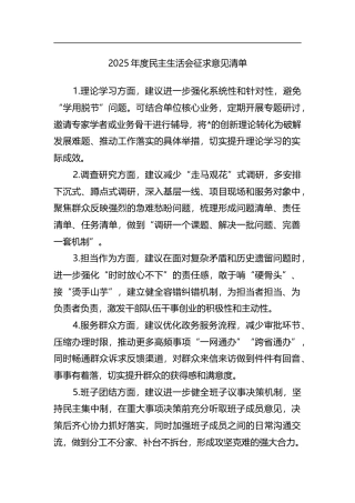 2025年度民主生活会征求意见清单
