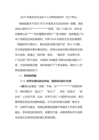 2025年度民主生活会个人对照检查材料（五个带头）