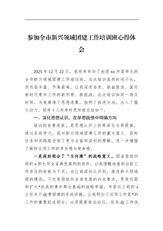 参加全市新兴领域团建工作培训班心得体会