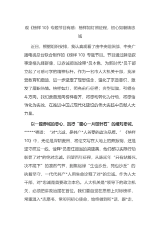 观《榜样10》专题节目有感：榜样如灯照征程，初心如磐铸忠诚