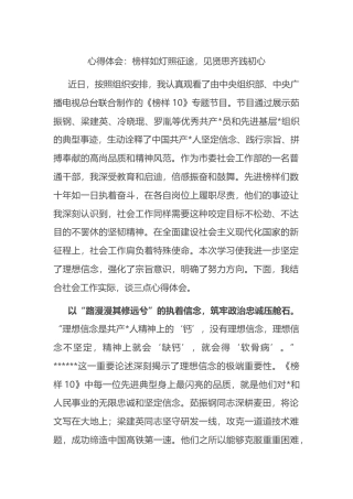 心得体会：榜样如灯照征途，见贤思齐践初心