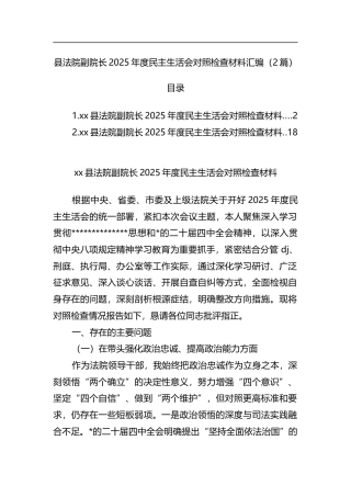 县法院副院长2025年度民主生活会对照检查材料汇编（2篇）