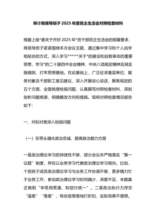 审计局领导班子2025年度民主生活会对照检查材料