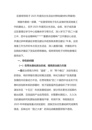 区委领导班子2025年度民主生活会对照检查材料(带案例)