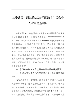 县委常委、副县长2025年度民主生活会个人对照检查材料
